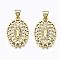 5Pcs Brass Micro Pave clear Cubic Zirconia Pendants, Nickel free, Oval, Real 16K Gold Plated, 22x15x3mm, Hole: 3x5mm