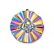 Ion Plating(IP) 304 Stainless Steel Pendants Rhinestone Settings, Concave-convex Flat Round, Rainbow Color, 33x30.5x3mm, Hole: 1.2mm, Fit for Rhinestone: 5.5x4mm and 2mm