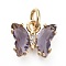 Brass Micro Pave Clear Cubic Zirconia Pendant, with Glass, Butterfly, Golden, Lilac, 11x9.5x3mm, Hole: 3.5mm