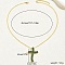 Brass Cubic Zirconia Cross Pendant Cable Chain Necklaces, Golden, Green, 17.72 inch(45cm)