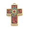Handmade Indonesia Pendants, with Raw(Unplated) Brass Findings, Cross, Red, 36x23x6mm, Hole: 3mm