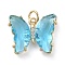 Brass Micro Pave Clear Cubic Zirconia Pendant, with Glass, Butterfly, Golden, Light Cyan, 15x19x4.5mm, Hole: 3.5mm