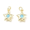 Brass Charms, with Synthetic Turquoise inside and Jump Ring, Long-Lasting Plated, Star, Real 18K Gold Plated, 11.5x9x2.5mm, Jump Ring: 4x0.7mm, Inner Diameter: 2.6mm
