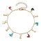 Brass Colorful Enamel Heart Link Chains Bracelet, for Valentine's Day, Golden, 9-3/8 inch(23.9cm)