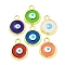 Rack Plating Brass Enamel Pendants, Long-Lasting Plated, Real 18K Gold Plated, Cadmium Free & Lead Free, Flat Round with Evil Eye Charm, Mixed Color, 28x22x4mm, Hole: 4.7mm