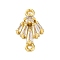 Brass Clear Cubic Zirconia Connector Charms/Links, Real 14K Gold Plated, Fan, 14x8.5x2.5mm, Hole: 1mm