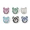 Brass Micro Pave Cubic Zirconia Slide Charms, Long-Lasting Plated, Bear, Platinum, 13x13x6.5mm, Hole: 3.5x10mm