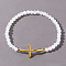Boho Cross with Glass Beaded Stretch Bracelet for Women, Golden