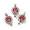 304 Stainless Steel Single Rhinestone Connector Charms, Flat Round Links, Stainless Steel Color, Light Amethyst, 12x6.5x4mm, Hole: 2mm