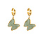 Stainless Steel Dangle Hoop Earring, Butterfly, Golden, 32.5x19.5mm