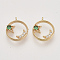 Brass Micro Pave Cubic Zirconia Charms, Real 18K Gold Plated, Flat Round with Star and Moon, Nickel Free, Green, 13.5x11.5x3mm, Hole: 0.9mm