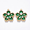 Brass Enamel Pendants, with ABS Plastic Imitation Pearl, Nickel Free, Flower, Real 18K Gold Plated, Green, 16.5x15.5x4mm, Hole: 1mm
