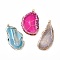 Mixed Electroplate Gemstone Natural Agate Slices Pendants, with Real 18K Gold Plated Eco-Friendly Copper Findings, Nuggets, Mixed Color, 67~75x32~42x5~7mm, Hole: 2.3~3mm