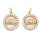 Brass Pave Cubic Zirconia Pendants, Cadmium Free & Lead Free, with Jump Ring, Golden, Eye, 17x14x3mm, Hole: 5mm