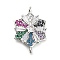 Brass Colorful Cubic Zirconia Connector Snowflake Connector Charms, Rack Plating, Long-Lasting Plated, Lead Free & Cadmium Free, Platinum, 19.5x13x4mm, Hole: 1mm
