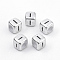 Plated Acrylic Beads, Horizontal Hole, Cube with Letter, Antique Silver, Letter.I, 6mm, Hole: 3mm, about 3000pcs/500g