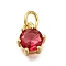 Brass Pave Cubic Zirconia Pendants, Round Charms, With Jump Ring, Long-Lasting Plated, Lead Free & Cadmium Free, Rack Plating, Real 18K Gold Plated, FireBrick, 8.5x7.5x5mm, Hole: 3.2mm
