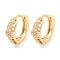Brass Micro Pave Cubic Zirconia Hoop Earrings, Flat Round, Light Gold, 13x4mm