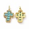 Brass Micro Pave Clear Cubic Zirconia Pendants, Cadmium Free & Lead Free, Cross, Religion, Cyan, 24x17x5mm, Hole: 3.5x5~5.5mm