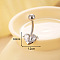 316L Surgical Stainless Steel Clear Cubic Zirconia Curved Barbell Belly Rings, Stainless Steel Color, Heart, 12x8mm