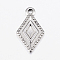 Tarnish Resistant 304 Stainless Steel Pendants, Rhombus, Stainless Steel Color, 16x9x1.5mm, Hole: 1.2mm