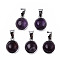 Natural Amethyst Pendants, with Platinum Tone Brass Settings and Platinum Tone Iron Snap on Bails, Half Round/Dome, 15.5x12x6mm, Hole: 5x7mm