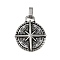 304 Stainless Steel Pendants, Flat Round with Compass Charm, Antique Silver, 30.5x25.5x4mm, Hole: 6.5x4.5mm