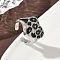 Brass Micro Pave Cubic Zirconia Cuff Rings, Heart, with Enamel, Long-Lasting Plated, Rack Plating, Lead Free & Cadmium Free, Platinum, 15.5x17mm