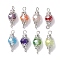 Mixed Color Glass with Iron Connector Link, Round, Platinum, 18.5x7.5mm, Hole: 2mm, 8pcs/set