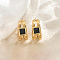 Stainless Steel Stud Earrings, Golden, with Glass, Square, 25x12mm