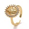 Adjustable Brass Micro Pave Clear Cubic Zirconia Cuff Rings, Open Ring, Lead Free & Cadmium Free, Oval with Virgin Mary, Real 18K Gold Plated, 2.5mm, Inner Diameter: 16.5mm, Oval: 15.5x13.5mm