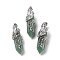 Natural Green Aventurine Pendants, with Platinum Tone Brass Findings, Cadmium Free & Lead Free, Double Terminal Pointed Bullet with Feather, 45~47.5x14~14.5x13~14mm, Hole: 8x5mm