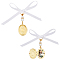 SUPERFINDINGS 2PCS Brass Wedding Bouquet Charms Locket Pendant Decorations with Acrylic Imitated Pearl Beads and Satin Ribbon Golden Oval Rial Angel Photo Pendants