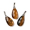 Natural Tiger Eye Pendants, with Brass Findings, Faceted, Teardrop Charms, 25x13x7mm, Hole: 5x4mm