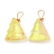 Glass Pendants, with Light Gold Brass Loops, Christmas Tree Charms, Yellow, 21~22x13~13.5x5~5.5mm, Hole: 5x3.5mm