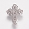 Brass Micro Pave Cubic Zirconia Beads, Cross, Clear, Platinum, 15x12x4.5mm, Hole: 2mm