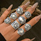 Adjustable Ethnic Style Alloy Cuff Rings, Punk Style Ring Set, Antique Silver, Inner Diameter: 18mm