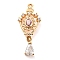 Golden Brass Micro Pave Cubic Zirconia Pendants, with Glass, Teardrop Charms, Misty Rose, 29x12x3mm, Hole: 1.5mm