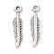 Tibetan Style Alloy Feather Pendants, Cadmium Free & Lead Free, Antique Silver, 21x4.5x1mm, Hole: 1.5mm