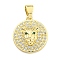 Brass Micro Pave Cubic Zirconia Pendants, Cadmium Free & Nickel Free & Lead Free, Flat Round with Leopard Head Charms, Real 18K Gold Plated, 19.5x17x4.5mm, Hole: 5.5x3mm