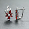 Brass Micro Pave Cubic Zirconia Flower Hoop Earrings, Platinum, Dark Red, 16x11mm