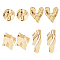 4 Pairs 4 Styles Alloy Stud Earrings, Heart & Twist & Flat Round & Rhombus, Golden, 15~75mm, 1 Pair/style