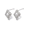 Brass Micro Pave Cubic Zirconia Stud Earring Findings, Cadmium Free & Nickel Free & Lead Free, Rhombus, Real Platinum Plated, 14.5x11.5mm, Hole: 1.2mm, Pin: 0.8mm
