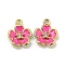 Alloy Enamel Pendants, with Rhinestone, Golden, Flower Charm, Hot Pink, 16x12.5x3mm, Hole: 1.8mm