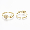 Brass Micro Pave Clear Cubic Zirconia Cuff Rings, Open Rings, Safety Pin Shape, Nickel Free, Real 18K Gold Plated, Size 5, Inner Diameter: 16mm