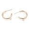 Brass Stud Earring Findings, Half Hoop Earrings, with Loop, Nickel Free, Real 18K Gold Plated, 23x24x2mm, Hole: 2mm, Pin: 0.7mm