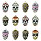 Alloy Enamel Pendants, Cadmium Free & Lead Free, Sugar Skull, Light Gold, Mixed Color, 22x13x2mm, Hole: 2mm