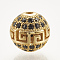 Brass Micro Pave Cubic Zirconia Beads, Cadmium Free & Lead Free, Hollow, Round, Black, Golden, 10mm, Hole: 1.6mm