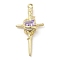 Alloy Rhinestone Pendants, Golden, Cross Charms, Violet, 35x18x9mm, Hole: 1.5mm