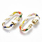Brass Screw Carabiner Lock Charms, for Necklaces Making, with Enamel, Nickel Free, Oval, Real 16K Gold Plated, 25x13x2mm, Screw: 8x5mm